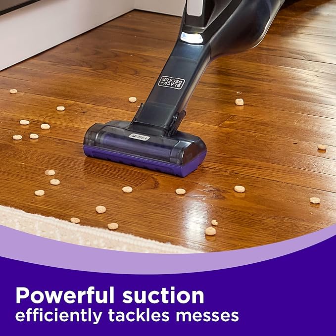 BLACK+DECKER dustbuster Reveal Pet Hair Vacuum, Hand Held Vacuum Cordless Portable for Home and Car, Rechargeable, LED Light, Powerful Suction, Includes Pet Brush and Crevice Tool (HLVD320BP07)