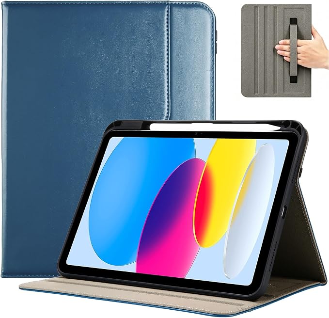 ProCase for iPad A16 11th Generation 11” 2025/iPad 10th Generation 10.9” 2022 with Pencil Holder iPad 11/10 PU Leather Case Business Stand Cover Smart Folio with Hand Strap Front Pocket -Berrypurple