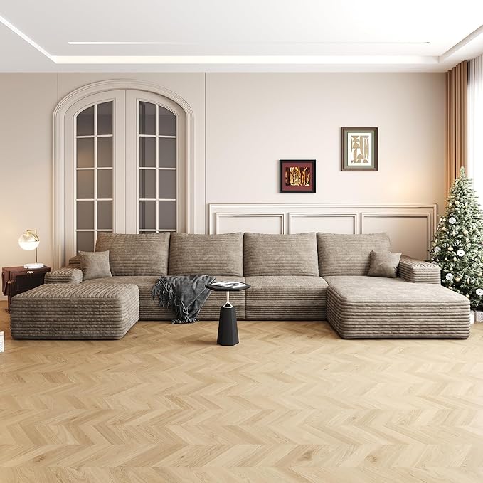 136" Sectional Couches for Living Room Modern Modular Sofa with L-Shape Couchs Upholstered Boneless Couch Deep Seat Sectional Couch with Chaise (Camel, Right Facing Chaise+3Seaters+Ottoman)
