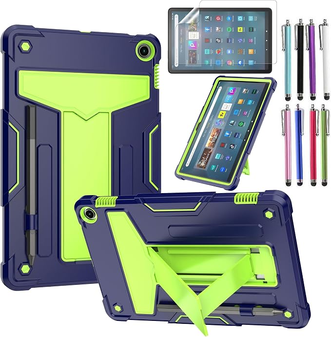Case for Amazon Fire Max 11 (13th Generation 2023 Released) - Heavy Duty Hybrid Protective Case Cover with Kickstand + 1 Screen Protector and 1 Random Stylus (Black/Black)