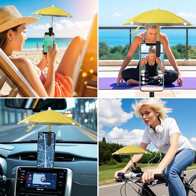 Mini Clip-on Phone Umbrella for Sun Flexible Adjustable Handle Cell Phone Umbrellas Sun Shade Protects from Sunlight and Glare Universal Fit for All Smartphones Black