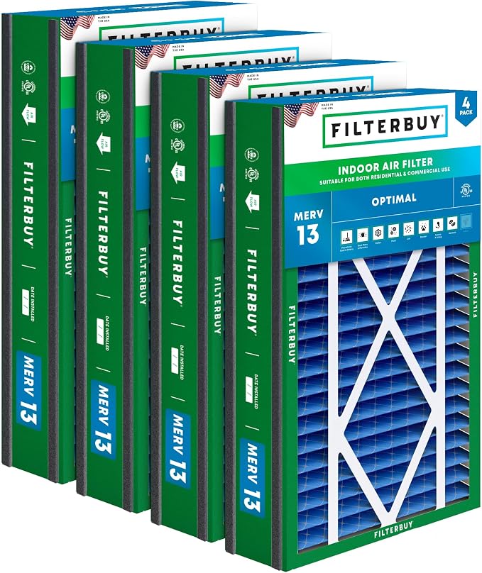 Filterbuy 16x25x3 Air Filter MERV 13 Optimal Smoke & Allergy Defense,