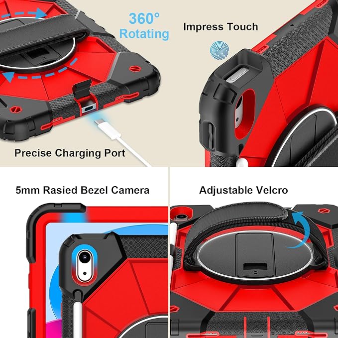 Nitupai Case for iPad 10th Generation 10.9 Inch 2022 / iPad A16 Case 11 Inch 2025 with Screen Protector 10th Gen Cover for Kids Pencil Holder 360° Rotating Stand Shoulder Strap Black Black