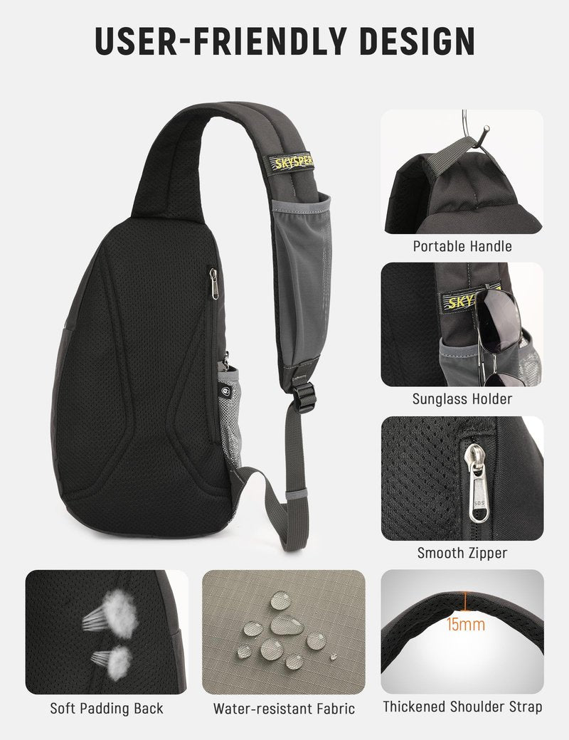 SKYSPER Sling Bag Anti-Theft RFID Crossbody Bag Travel Cross Body Backpack Shoulder Hiking Sling Daypack(Lightgray)