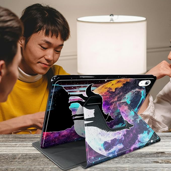 Astronaut Mushrooms Pattern Case for iPad 10.2 iPad 9th Generation 2021/ iPad 8th Generation 2020/ iPad 7th Generation 2019360 Degree Rotating Stand Protective Cover with Auto Sleep/Wake