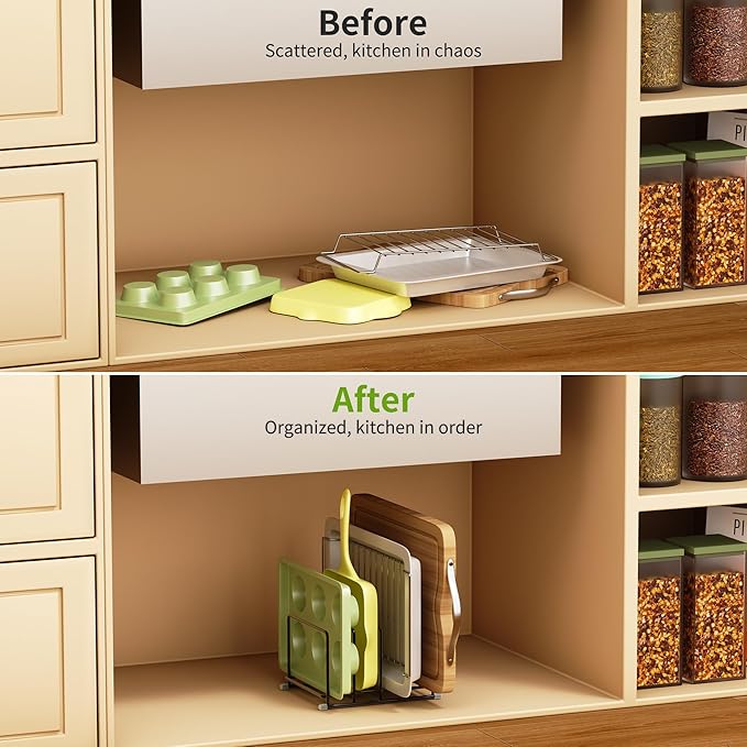 PLUVON Cutting Board Organizer-1.6in Wide Kitchen Cutting Board Holder Stand for Pan,Baking Sheets,Cookie Sheets with 4 Slots,Baking Sheet Oragnizer(2PC-Medium)