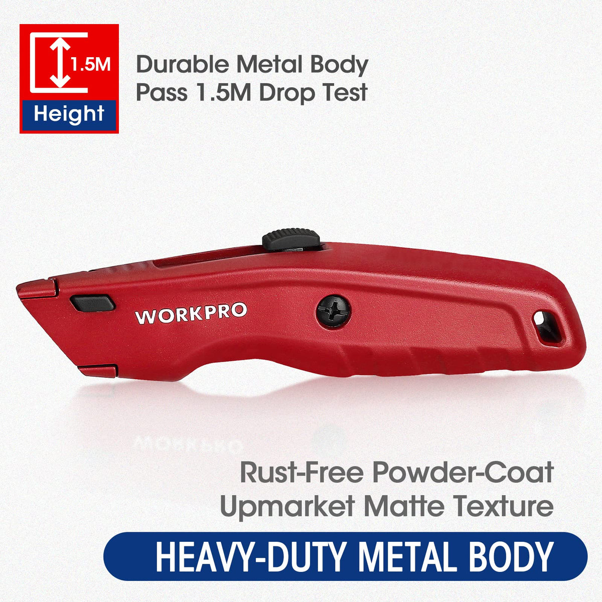 WORKPRO Premium Utility Knife, Retractable All Metal Heavy Duty Box Cutter, Quick Change Blade Razor Knife, 3PCS with 10 Extra Blades