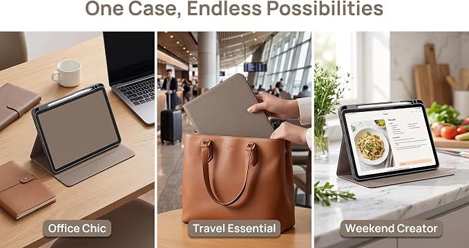 Case for iPad Pro 12.9 6th/5th/4th/3rd Gen (2022-2018) | Premium Leather Folio Stand Cover with Apple Pencil Holder Auto Wake/Sleep &amp Multiple Viewing AnglesGray Brown