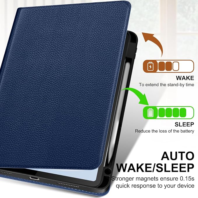 Genuine Leather Case for iPad 11th Gen 11/10th Gen 10.9 Black | Pencil Holder Adjustable Stand Auto Wake/Sleep Shockproof