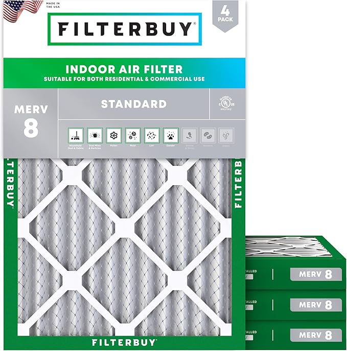Filterbuy 24x30x2 Air Filter MERV 8 Essential Dust & Allergy Defense,