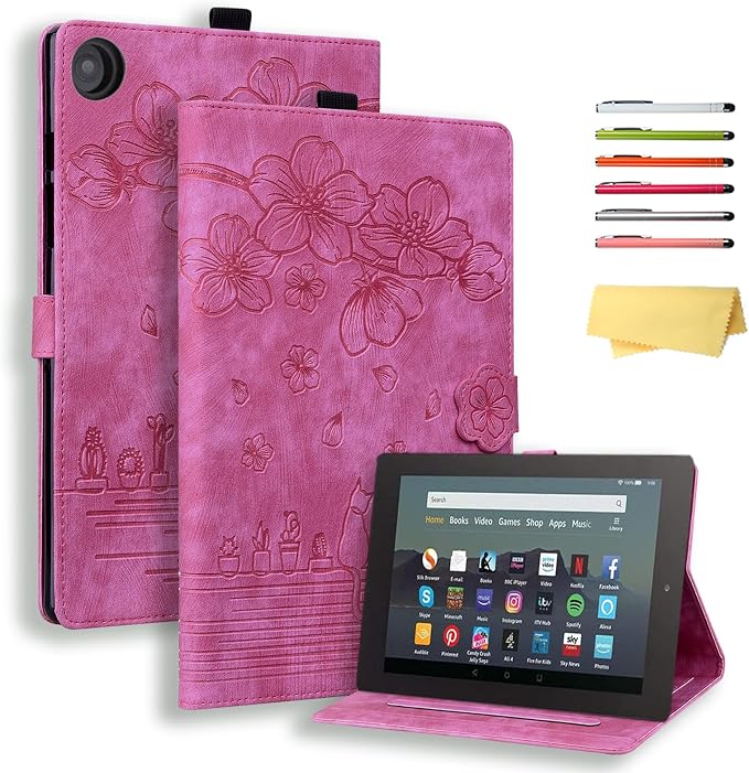 Kindle Fire HD 8 Tablet Case (8th/7th/6th Generation)Smart Stand Synthetic Leather Cover with Auto Wake/Sleep [Card &amp Pencil Holder] for 8 Amazon Fire HD 8 (2018/2017/2016) Blue Sea Beach