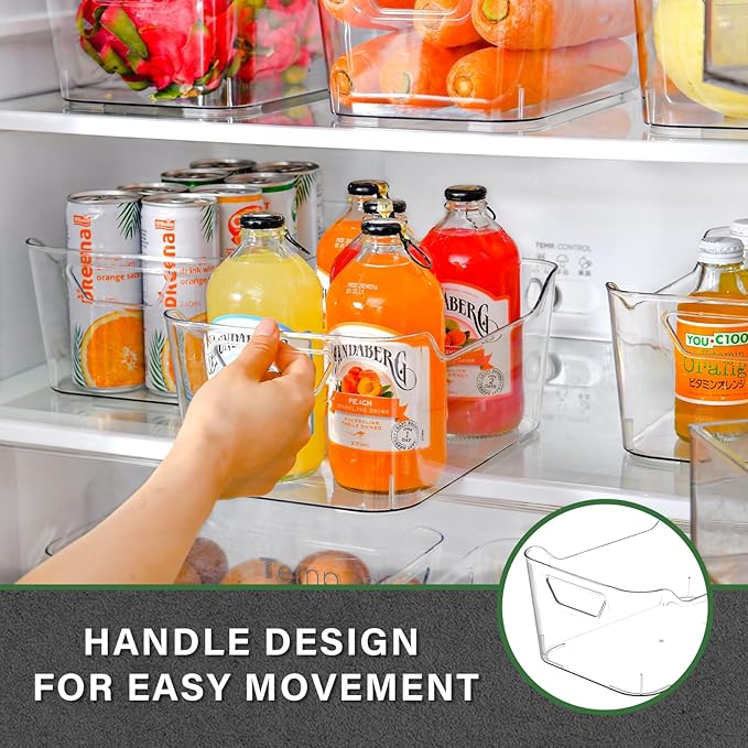 12 Pack Clear Plastic Storage Bins, Pantry Organizers and Storage, Clear Pantry Organizer Bins, Plastic Containers with Handle for Kitchen,Freezer,Cabinet,Closet,Bathroom Under Sink Storage