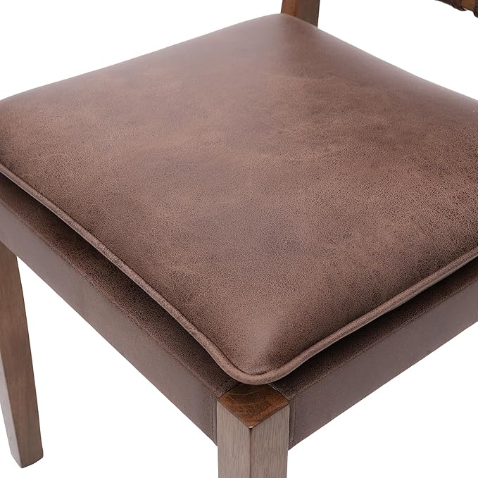 Woven Faux Leather Dining Chairs Set of 2, Farmhouse Upholstered Kitchen Chairs with Wooden Legs Armless Accent Side Chairs for Dining Room/Restaurant, Brown