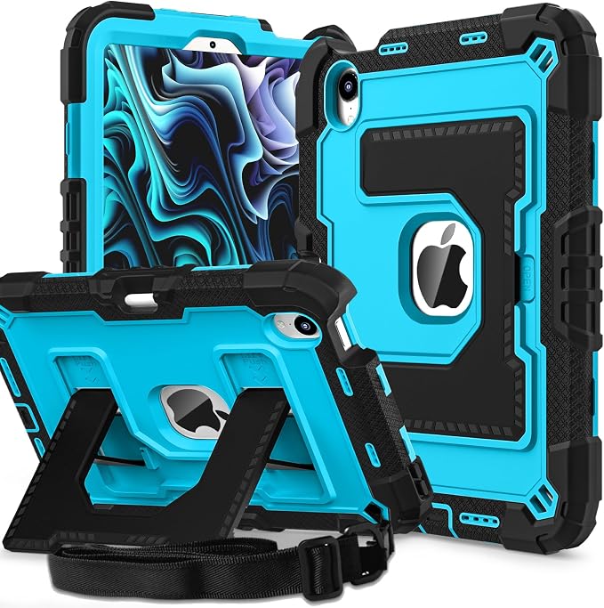 Kids Case Compatible with iPad mini 7 A17 pro 2024 Mini 6 8.3”Colorful Shockproof Case with Pencil Holder and Adjustable Big StandHandle Strap for iPad mini 6th 7th Gen