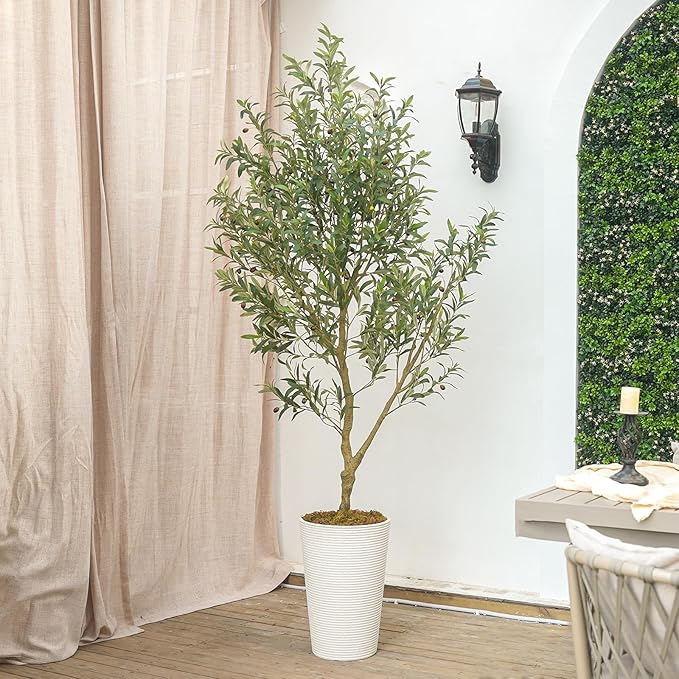 8FT Olive Tree Artificial Indoor, 96in Tall Faux Olive Tree with Pot, Fake Potted Tree with Fruits for Home Office Decor