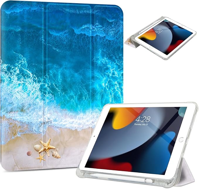 Vimorco for iPad 5th/6th Generation Case 9.7 Inch 2017/2018 for iPad Air 1/2 Case 2013/2014 Pencil Holder/2 Viewing Stands/Typing Stand/Slim Cover for iPad 5/6 Gen Blue Flower Floral
