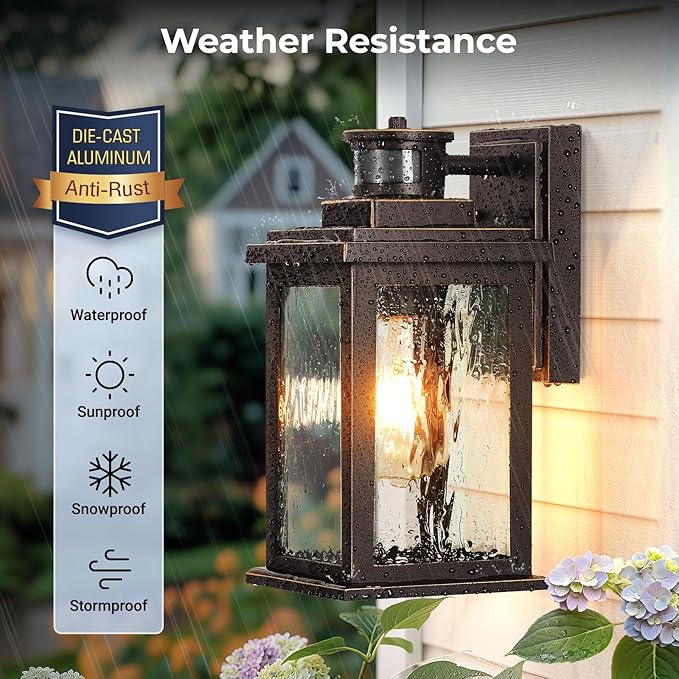 VIANIS Motion Sensor Outdoor Light Fixture, 2 Pack Oil-Rubbed Bronze, Adjustable Sensitivity Outdoor Wall Lights, Anti-Rust Aluminum Waterproof Outdoor Lanterns for Porch, Front Door, Entrance