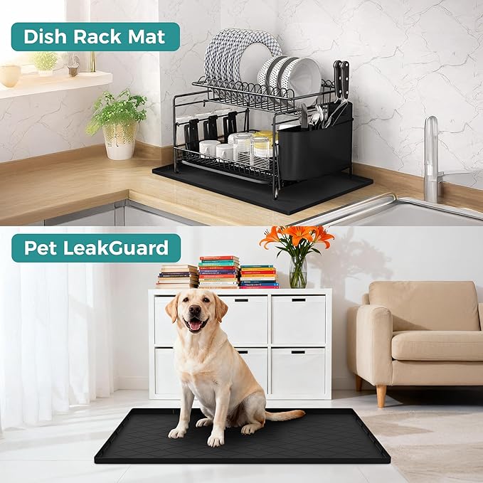 URMONA 19" x 19" Waterproof Silicone Mat in Multiple Sizes & Colors, Under Sink Mat for Kitchen & Bathroom, Pet Food Pad for Dogs & Cats, Kitchen Cabinet Liner, Multi-Purpose for Storage(Dark Grey)