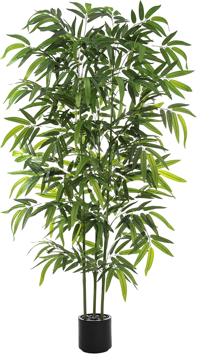Artificial Tree Fake Plants, Artificial Bamboo Tree 5FT Tall in Black Potted, Artificial Tree Indoor Decor Bamboo Silk Tree with Natural Wood Trunk, for Home Office Living Room Modern