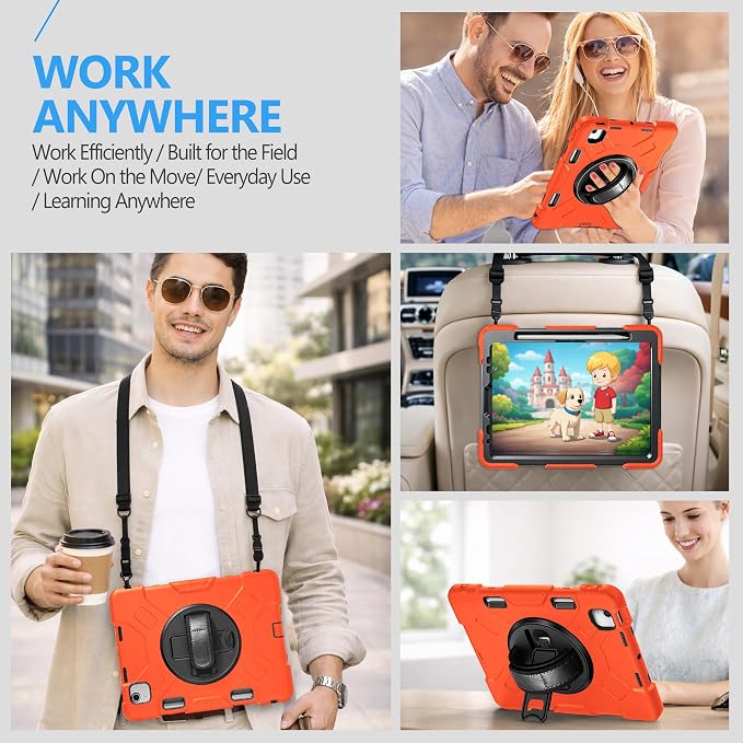 Case for iPad 9th/8th/7th Generation 10.2 Inch Black | Shockproof Protective Silicone Cover with Rotatable Stand-Screen Protector-Handle- Shoulder strap- Pencil holder
