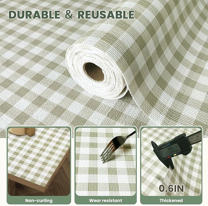 Drawer Liner and Shelf Liner for Kitchen Cabinet Liner Non-Adhesive Non-Slip Shelf Paper, Thick Strong Grip Waterproof Easy to Clean for Shelves, Cupboard, Desks, Green Plaid Pattern, 17.5 in x 30 FT