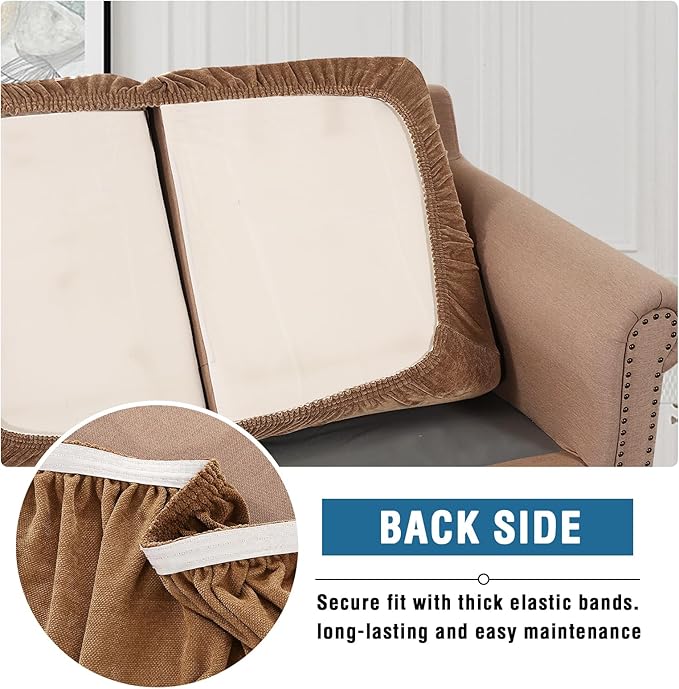 H.VERSAILTEX Stretch Chenille Sofa Covers for 3 Cushion Couch Thick Soft Sofa Covers Durable Sofa Cover for Dogs Non Slip Couch Covers for Sofa with Elastic Bottom(3 Seater Sofa Cushion Cover,Caramel)