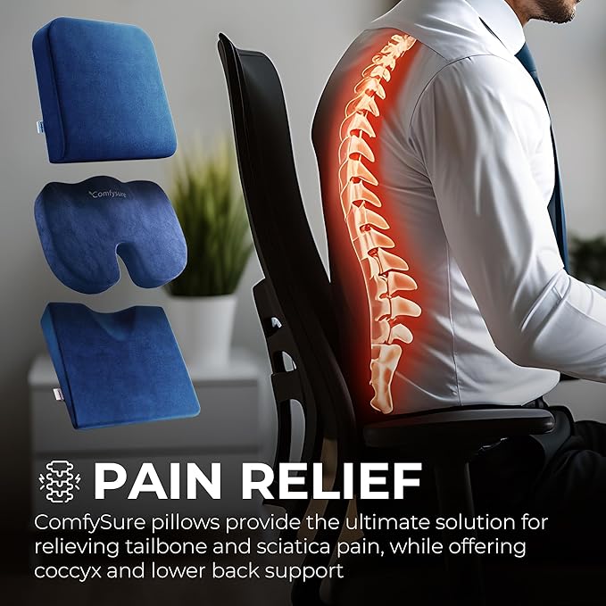 Wedge Pillow for Office Chair Cushion and Car Seat Cushion - Medium Firm Memory Foam Seat Pad for Truck Seat, Gaming Chair - Orthopedic Support and Pain Relief for Tailbone and Hip