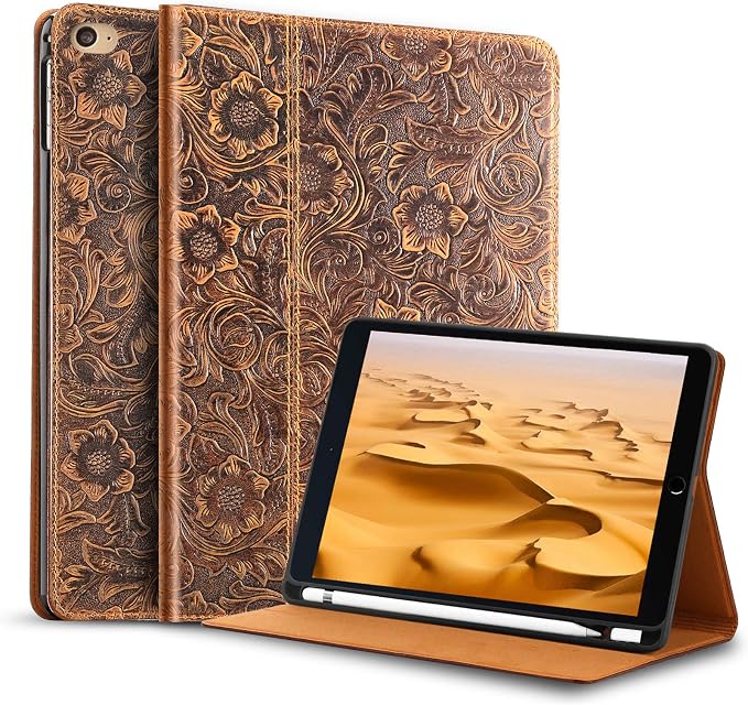 Gexmil Case for iPad mini 7.9 Inch5th/4th Generation(2019/2015) Genuine Leather Cover with Pencil HolderCowhide Folio Cover Auto Sleep/WakeAnti-FingerprintBuffalo Pattern