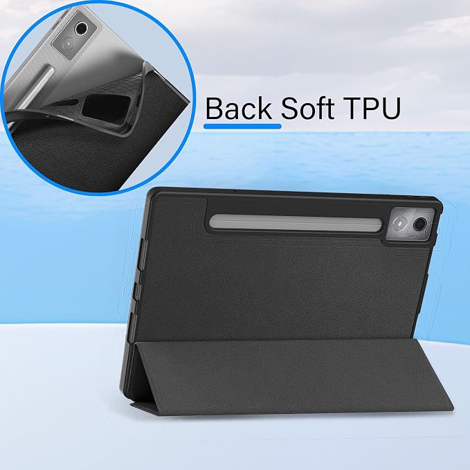 YRH for Idea Tab Pro 12.7 inch Case 2025 with Pen Holder Soft TPU Back Tablet Cover Case with Auto/Sleep (Black)