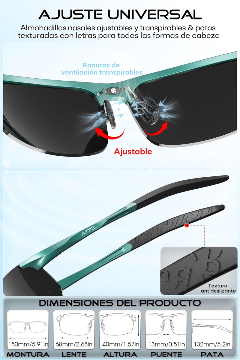 ATTCL 0.9 oz Polarized Sunglasses Men Sports: UV Protection Anti Glare Wrap Around Lightweight Metal Fishing Golf Running
