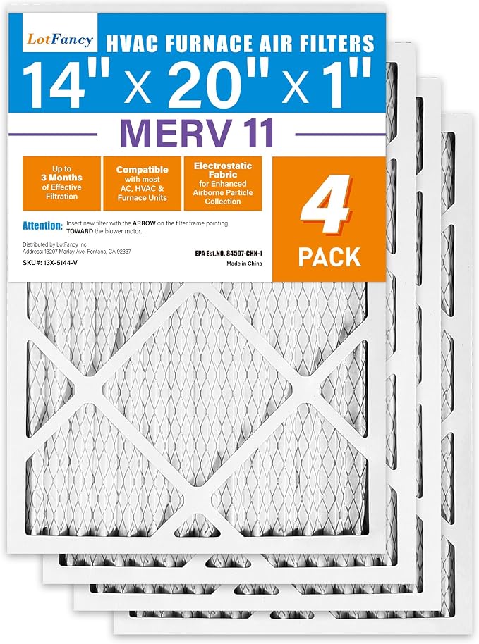 LotFancy 14x20x1 Air Filter MERV 11 4-Pack, Electrostatic Pleated AC Furnace
