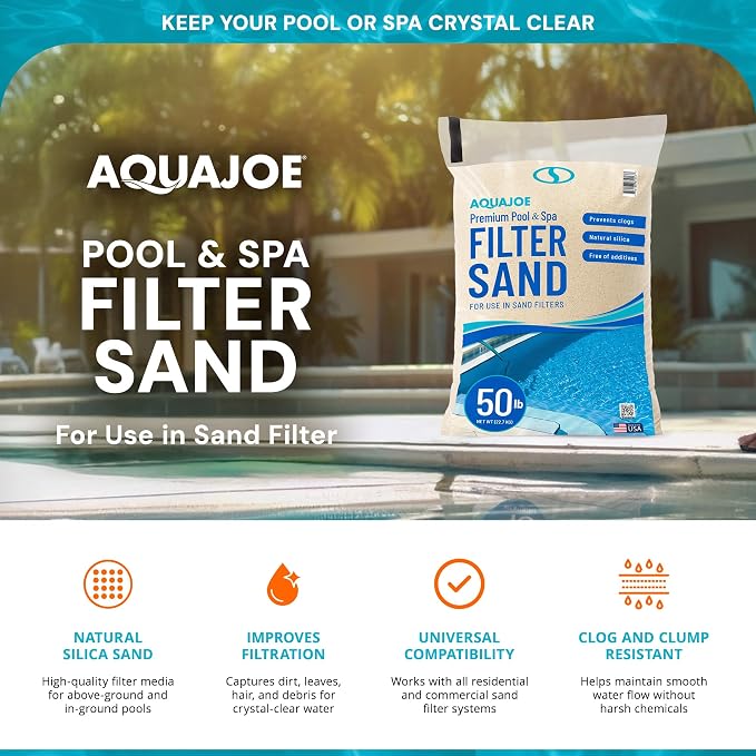 Aqua Joe Premium Pool and Spa Filter Sand, Natural Silica, 50 Lb Bag