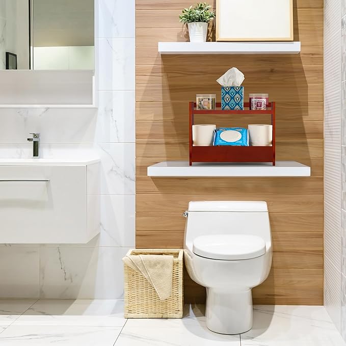 Sorbus Bamboo Bathroom Counter Organizer – 2-Tier Shelf with Hidden Drawer for Vanity, Matcha Station, Bathroom Sink Organizer Countertop, Kitchen & Office Storage (17″ L x 6.5″ W x 12.6″ H) (Brown)