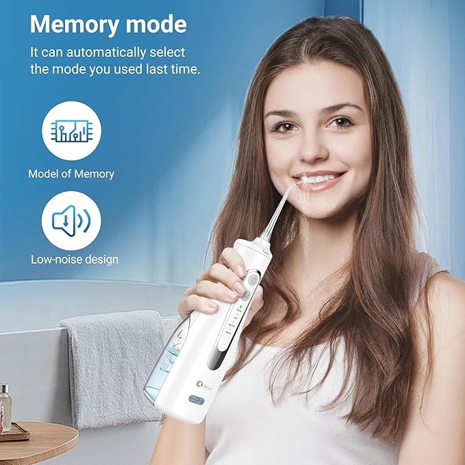 R REVA Cordless Water Flosser for Teeth, Gums & Braces – 4 Modes, 300ML Tank, 360° Nozzle, IPX7 Waterproof, USB Rechargeable 2000mAh Battery for Home & Travel (M149 Pro White)