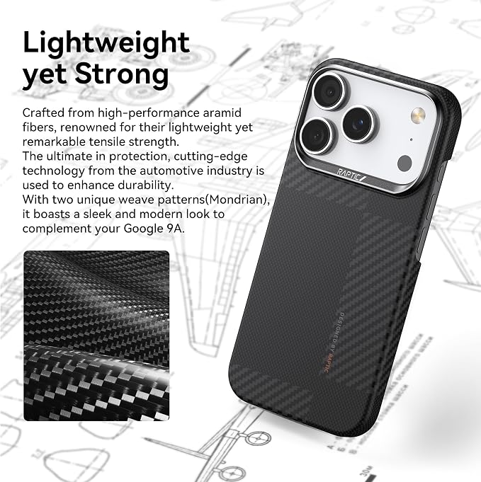 RAPTIC Aramid Fiber Case for iPhone 16 Pro Compatible with MagSafe Non-Slip &amp Slim 600D Aramid Fiber [Military Grade Drop Tested] Anti-Scratch Shockproof Protective Case 6.3 inch Black