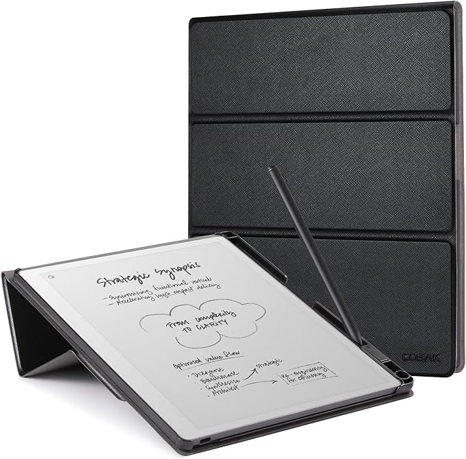 CoBak Case Compatible with Remarkable 2 Paper Tablet Black | Built-in Pen Holder Multi-Angle Foldable Stand Custom Fit for 2020 Released reMarkable 2