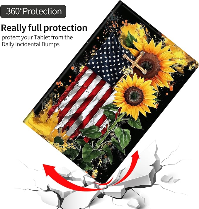 DEGDFSGR for Amazon Fire HD 10 Tablet 10 Plus Tablet Case (13th/11th Generation 2023/2021 Release) with Adjustable StandAuto Sleep/Wake for Kindle Fire 10 Case 10.1 inchAmerican Flag Sunflower Cross