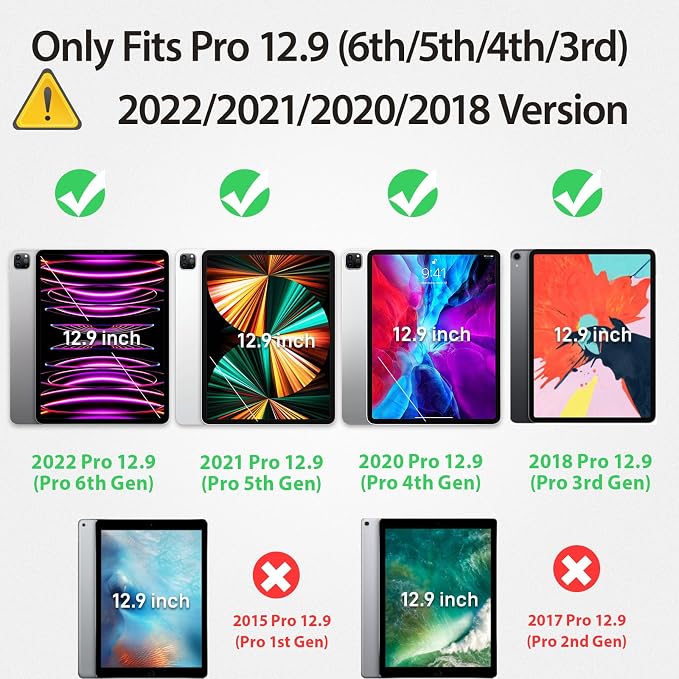 HXCASEAC Case for iPad Pro 12.9 Case (6th 5th 4th 3rd Generation) Shockproof Design | Pencil Holder | Hand Strap | Screen Protector | Heavy Duty Protective iPad 12.9 inch 2022/2021/2020/2018 - Black
