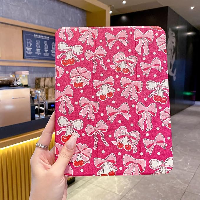 Tablet Case for iPad 11th A16 Generation 11 Inch 2025 / iPad 10th Generation 10.9 Inch 2022 Trifold Stand Smart Protective Cover Soft TPU Back Auto Wake &amp Sleep(Hot Pink Bow)