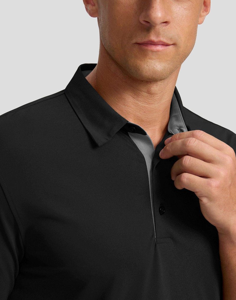 Men's Golf Shirts Dry Fit Moisture Wicking Performance Short Sleeve Collared Polo Shirts for Casual Athletic Business (Yellow, L)