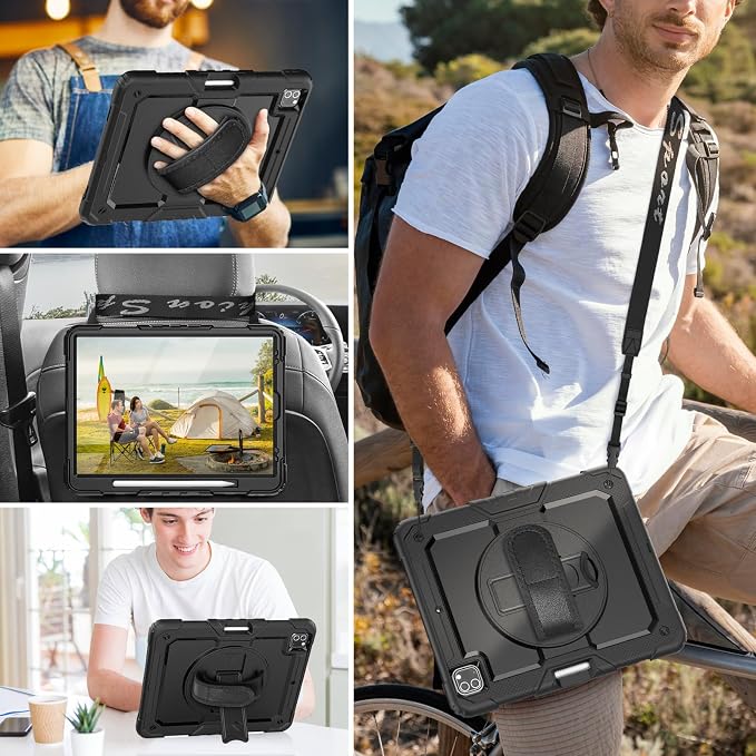 HXCASEAC Case for iPad Pro 12.9 Case (6th 5th 4th 3rd Generation) Shockproof Design | Pencil Holder | Hand Strap | Screen Protector | Heavy Duty Protective iPad 12.9 inch 2022/2021/2020/2018 - Black