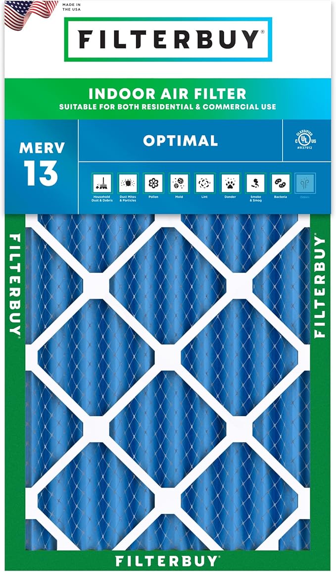 Filterbuy 14x25x4 Air Filter MERV 13 Optimal Smoke & Allergy Defense,