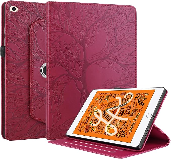 iPad Mini 5 Rotating Case iPad Mini 1/2/3/4/5th Generation Case PU Leather Folio Stand Cover Flip Shell with Pen Holder for Apple iPad Mini 7.9 inch- Black