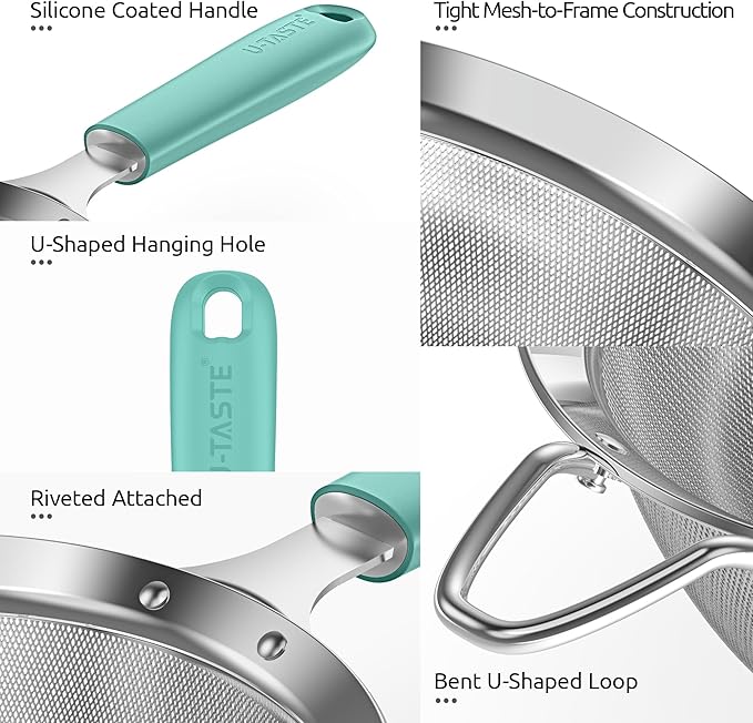 U-Taste Medium Fine Mesh Strainer: 18/8 Stainless Steel 4.73in 30 Mesh Kitchen
