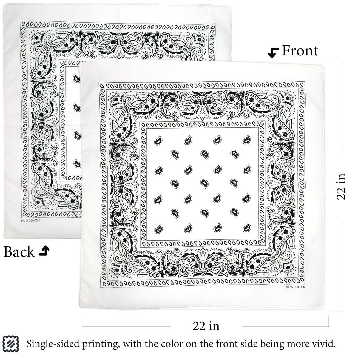 Gorgeous Island 4 Pack 100% Cotton Bandanas 21.5x21.5 inches - Black/White/Cream/Brown