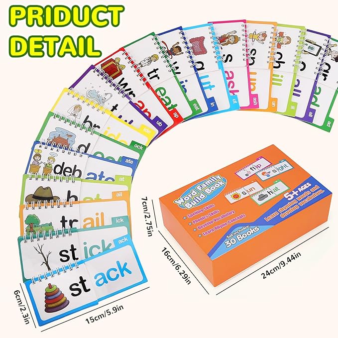 30PCS Read and Rhyme Flip Books, Interesting Word Family Flip Books, ABC Vocabulary Flash Cards, Sight Words Flash Cards Kindergarten, Read and Rhyme Flip Activity Book