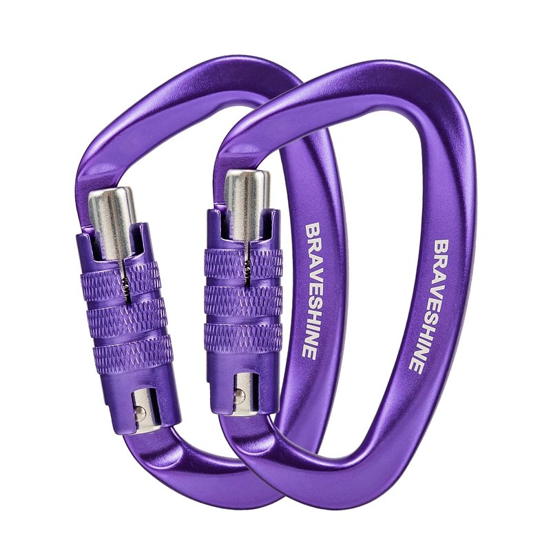 Purple Heavy-Weight Carabiner Clips 12KN Aluminum D Ring Double Locking Caribeaner Hooks