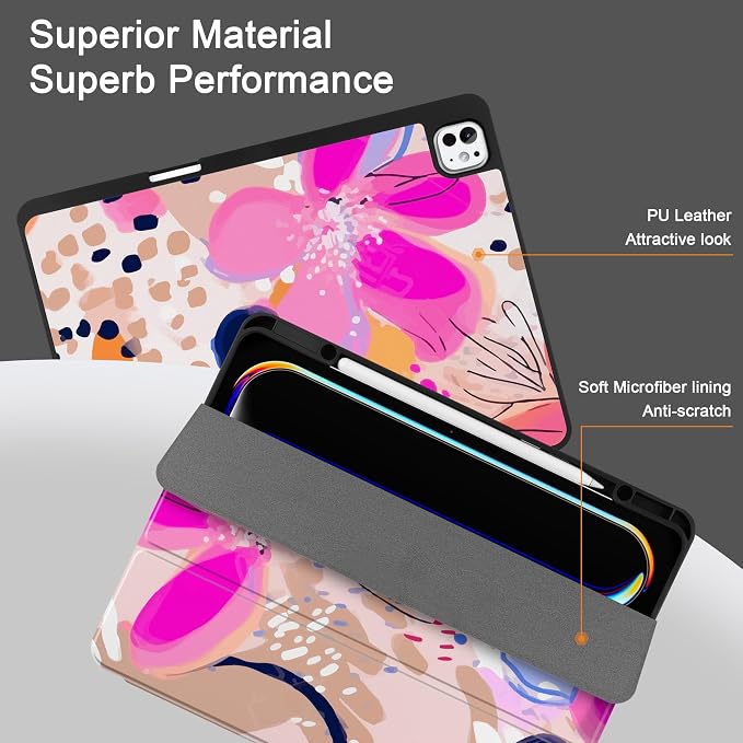 Case for iPad Pro 13 inch (M5 2025 / M4 2024) – [Built-in Pencil Holder] Ultra Slim PU Leather Trifold Stand Cover with Soft TPU Back Auto Wake/Sleep - Color Leopard