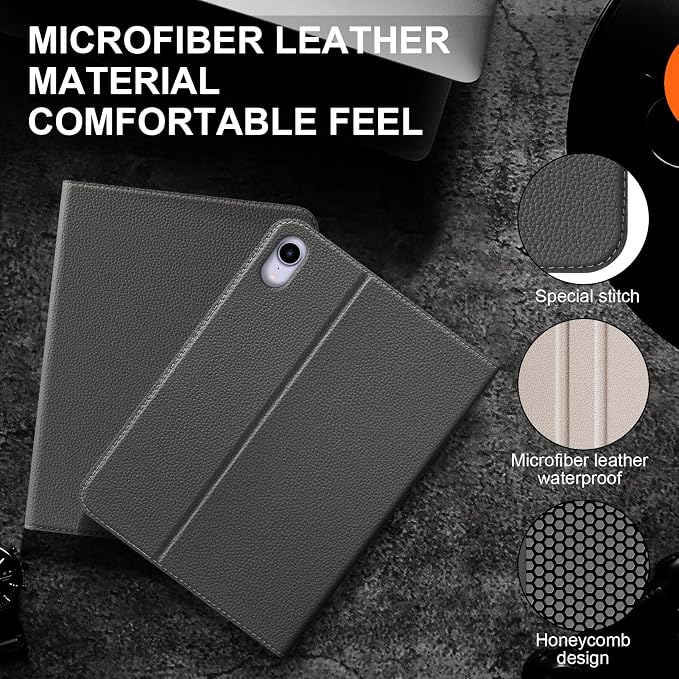Case for iPad mini 7 (A17 Pro) 2024 iPad mini 6th Gen 2021 Black | Leather Protective Shockproof Smart Cover Adjustable Stand Auto Wake/Sleep Multiple View Angles