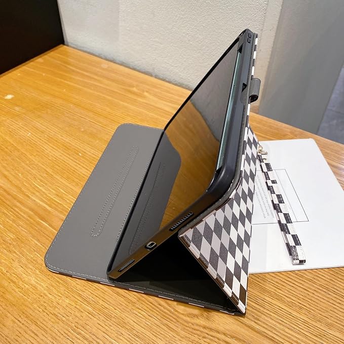 Checkered Case for iPad (A16) 11th Generation 11 Inch (2025) iPad 10th Generation 10.9 Inch (2022) with Pencil Holder (Black)